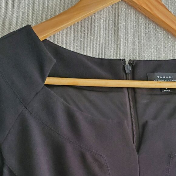 Black Pencil Dress Notched Round Neckline Gold Accents Office Siren Classic - Picture 2 of 8